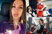 (Left) A screenshot of flight attendant Tyra on TikTok. (Top Right) Man flirting with airline hostess. (Bottom Right) Sexy flight attendant.
