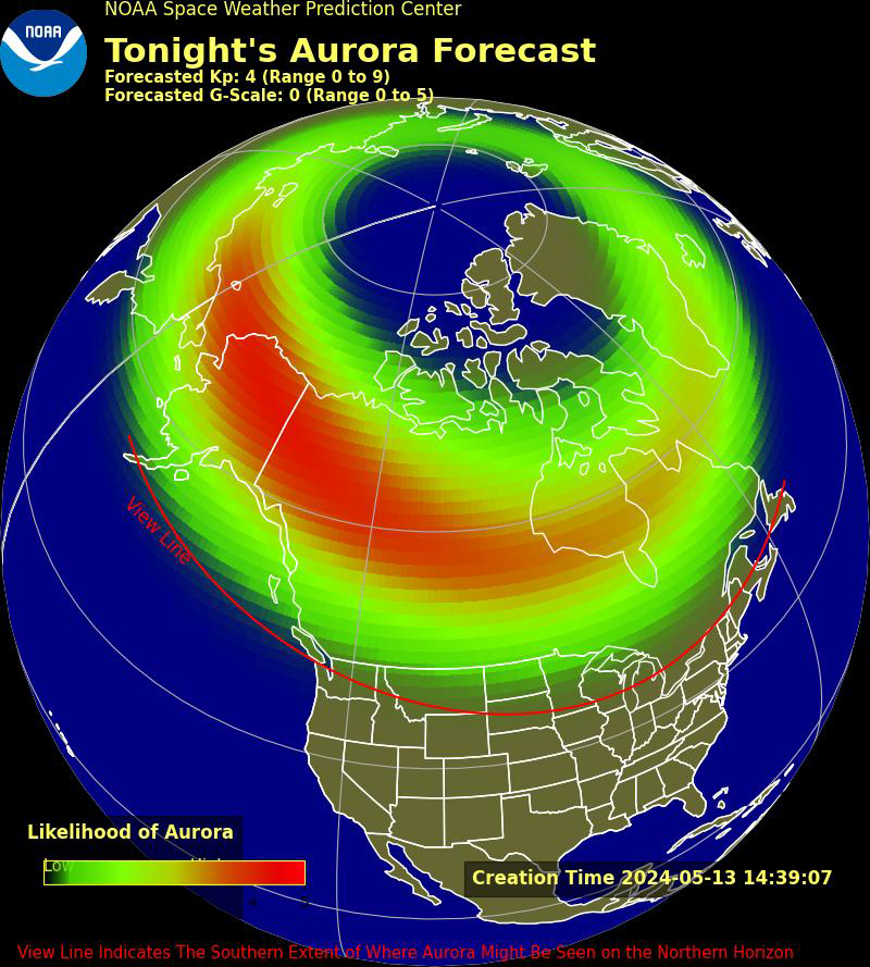NOAA map forecast of the aurora.