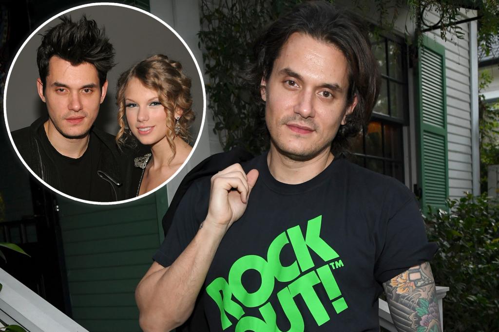 John Mayer in 2021 with an inset of him and Taylor Swift in 2009.