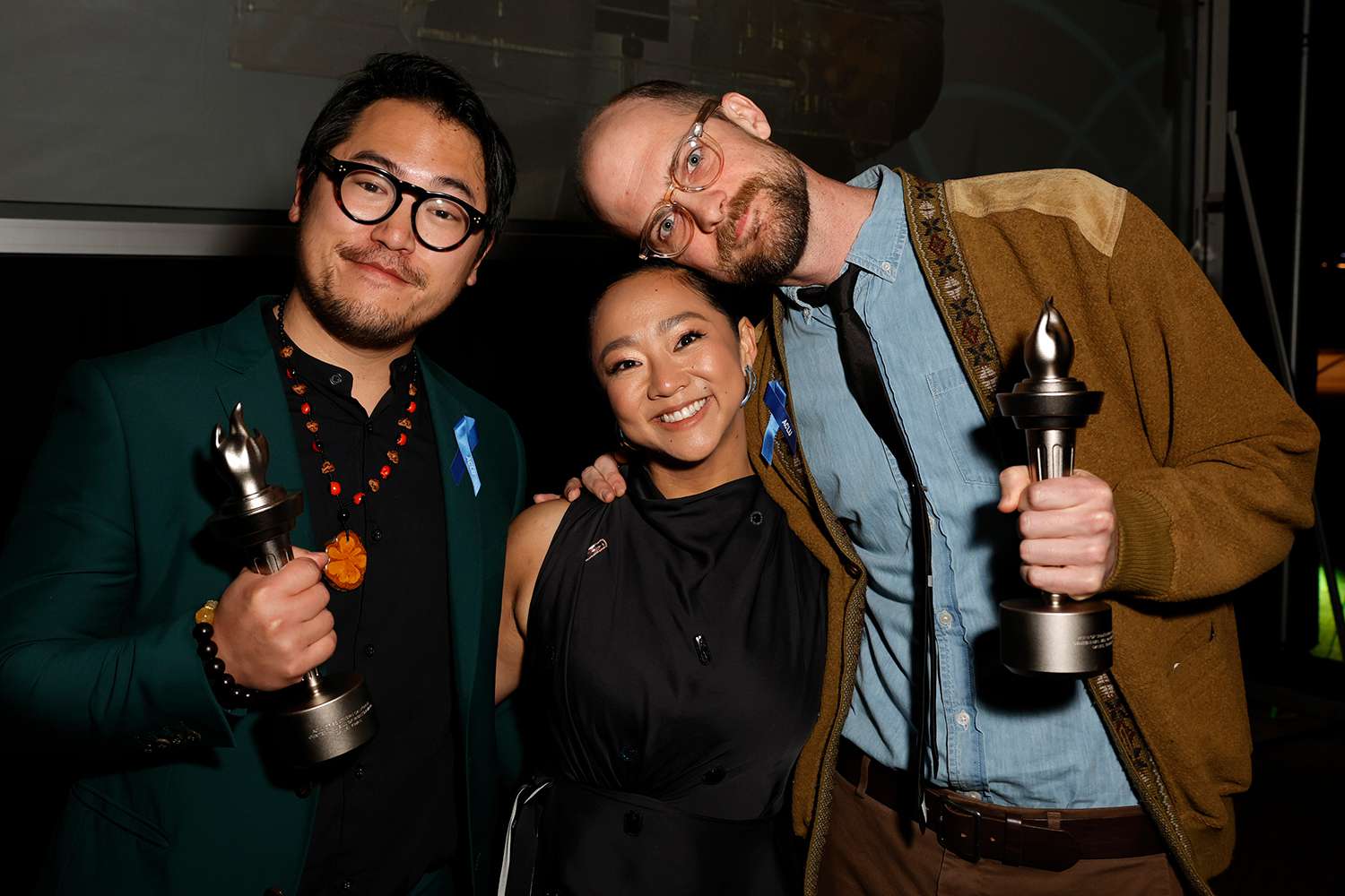 Daniel Kwan, Stephanie Hsu and Daniel Scheinert attend the ACLU Of Southern California's Centennial Bill Of Rights Awards Show at The Westin Bonaventure Hotel & Suites, Los Angeles on February 18, 2024 in Los Angeles, California. 