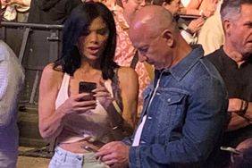 Jeff Bezos, Lauren Sanchez, and Corey Gamble enjoy Lana Del Rey during weekend 1 of the Coachella Music Festival in Indio.