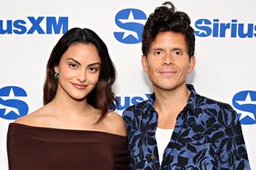Camila Mendes and Rudy Mancuso visit the SiriusXM Studios on April 03, 2024 in New York City.