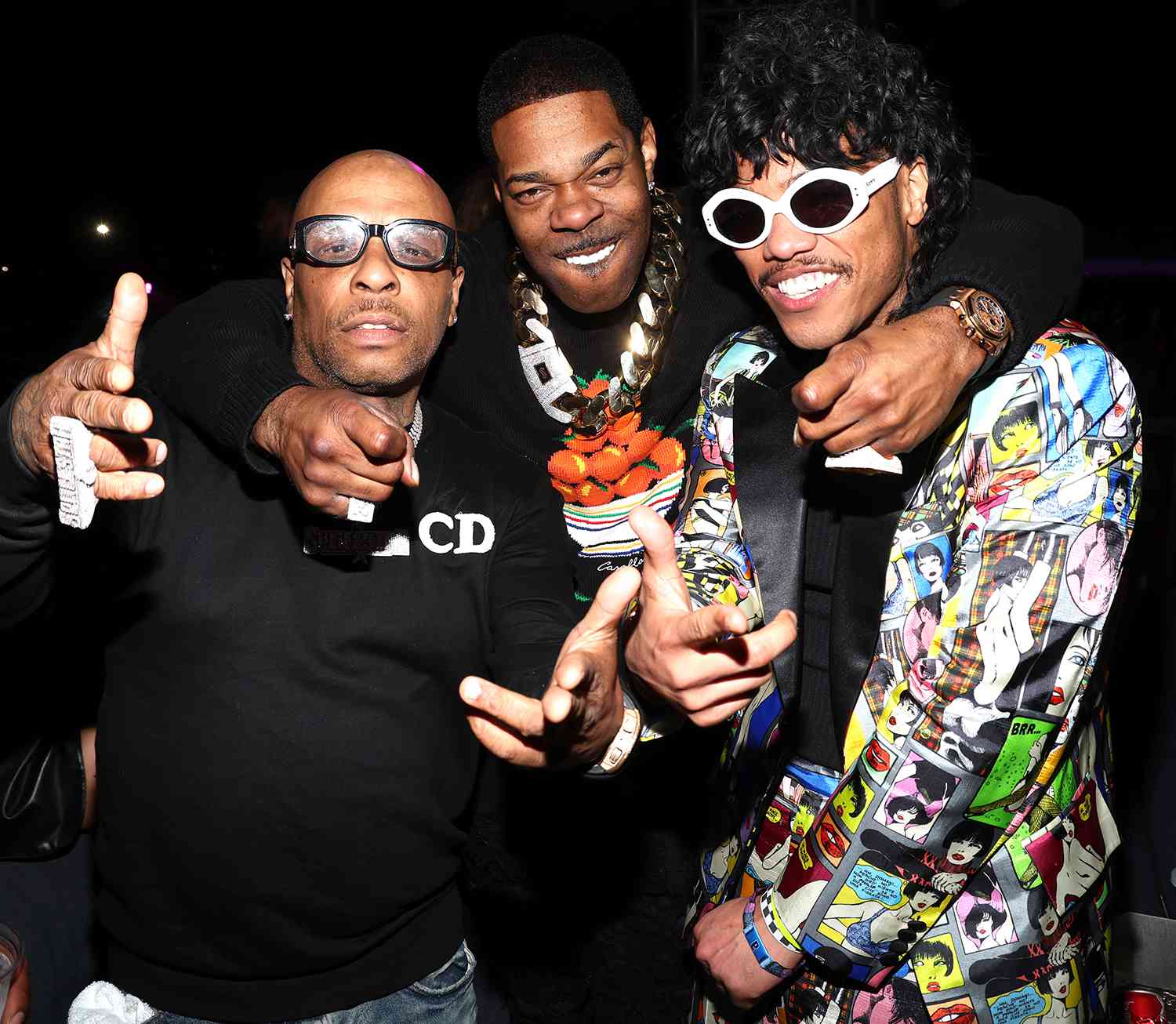 Spliff Star, Busta Rhymes and Andersson. Pak attend Liquid I.V. Presents Neon Carnival In Association With PatrÃÂ³n El Alto And The Levi's Brand