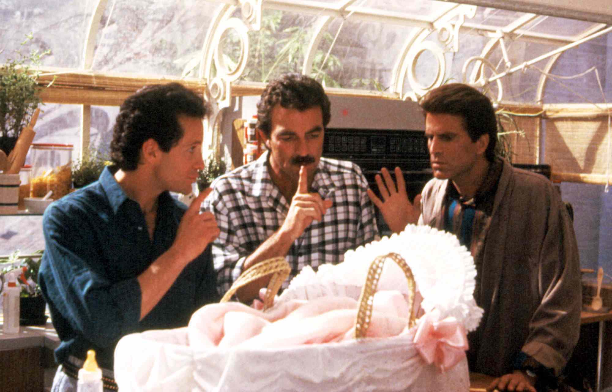 THREE MEN AND A BABY, Steve Guttenberg, Tom Selleck, Ted Danson, 1987