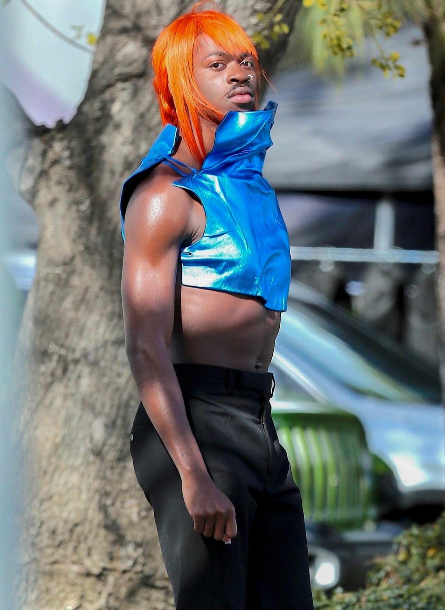 *EXCLUSIVE* - Lil Nas X changes into multiple outfits while filming his next music video in Los Angeles