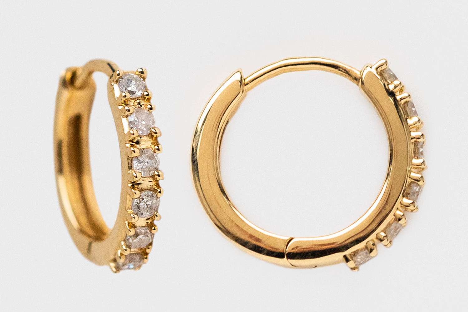 Local Eclectic Solid Gold Diamond Huggie Hoops