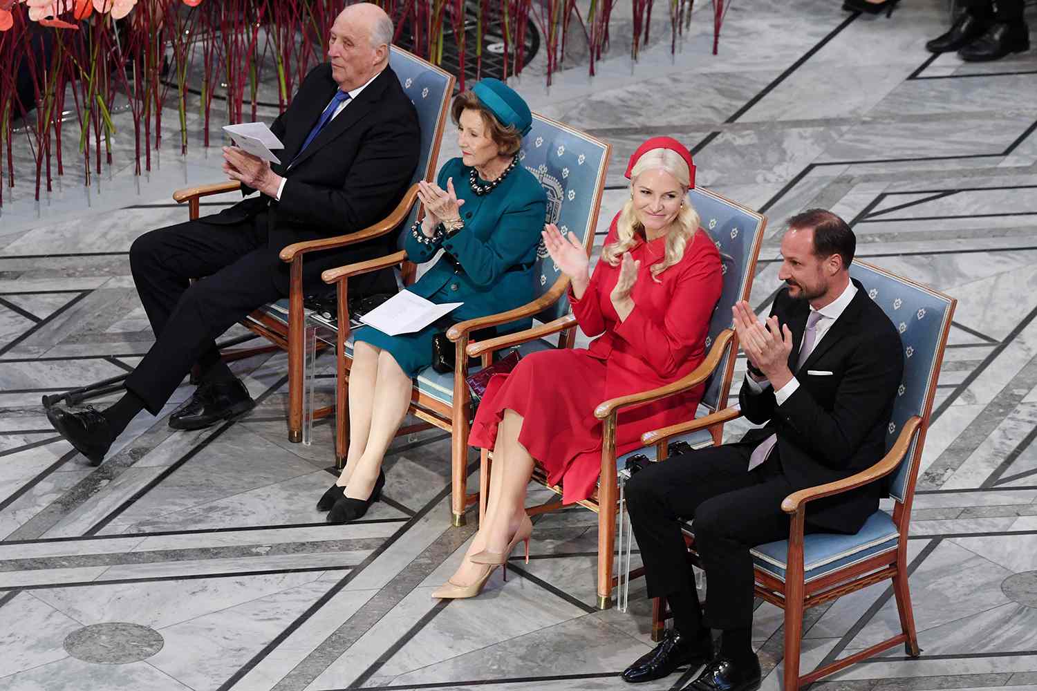Queen Sonja, King Harald, Crown Prince Haakon and Crown Princess Mette-Marit
