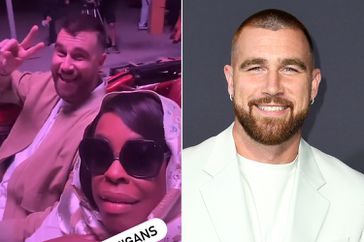 Niecy Nash with Travis Kelce; Travis Kelce attends the Los Angeles Premiere Of Netflix's "Quarterback" at TUDUM Theater on July 11, 2023 in Hollywood, California.