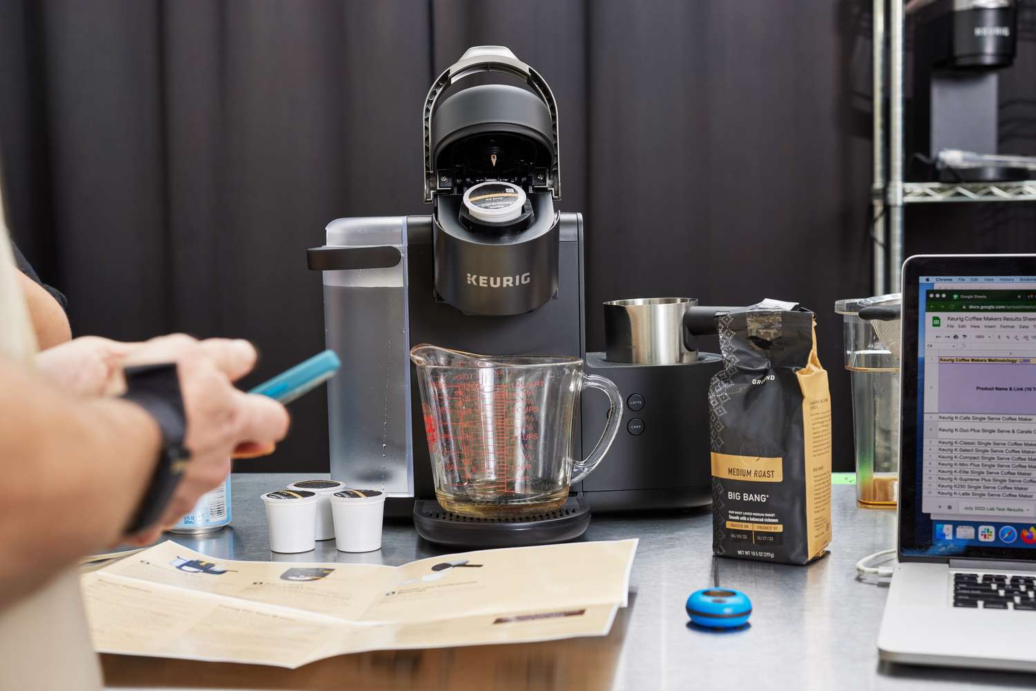 Person product testing the Keurig K-Café Single-Serve K-Cup Coffee Maker