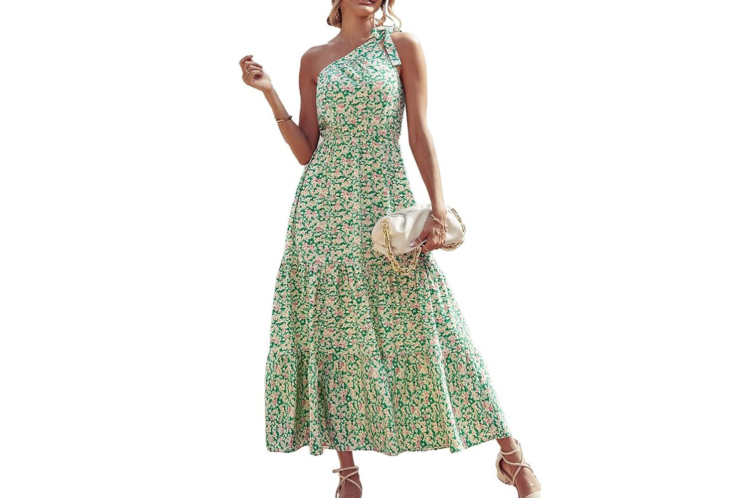 Amazon PRETTYGARDEN Women's Floral Maxi Dress 2024 Knot One Shoulder Sleeveless Ruffle Hem Flowy Boho Dresses