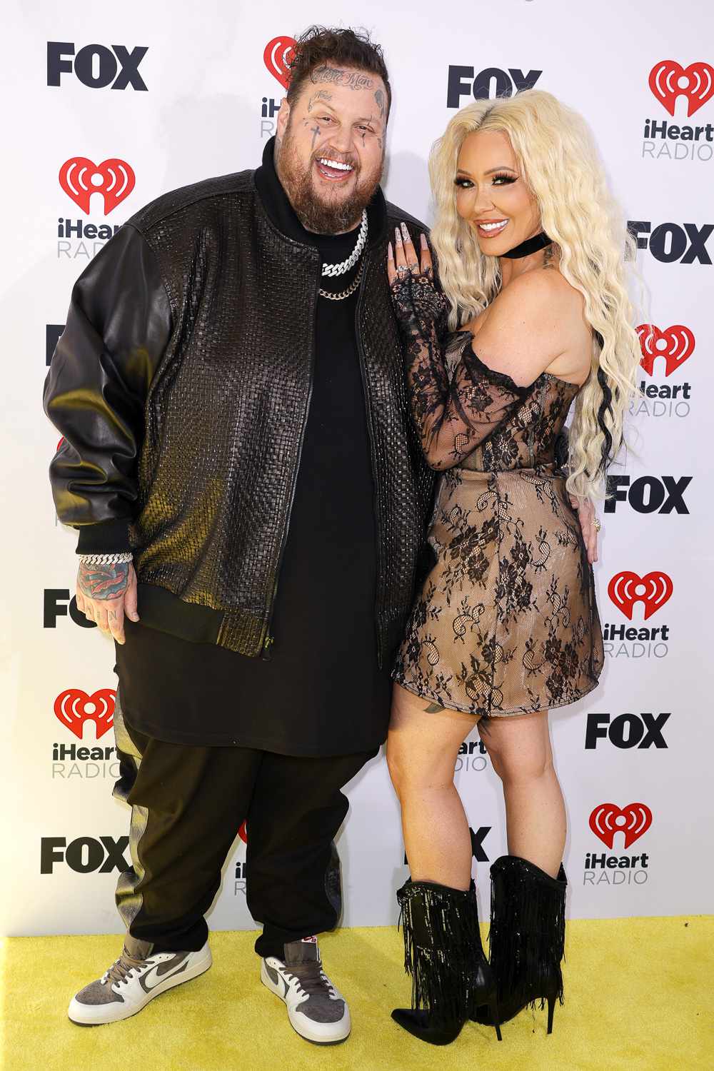 Jelly Roll and Bunnie Xo attend the 2024 iHeartRadio Music Awards at Dolby Theatre on April 01, 2024 in Hollywood, California.