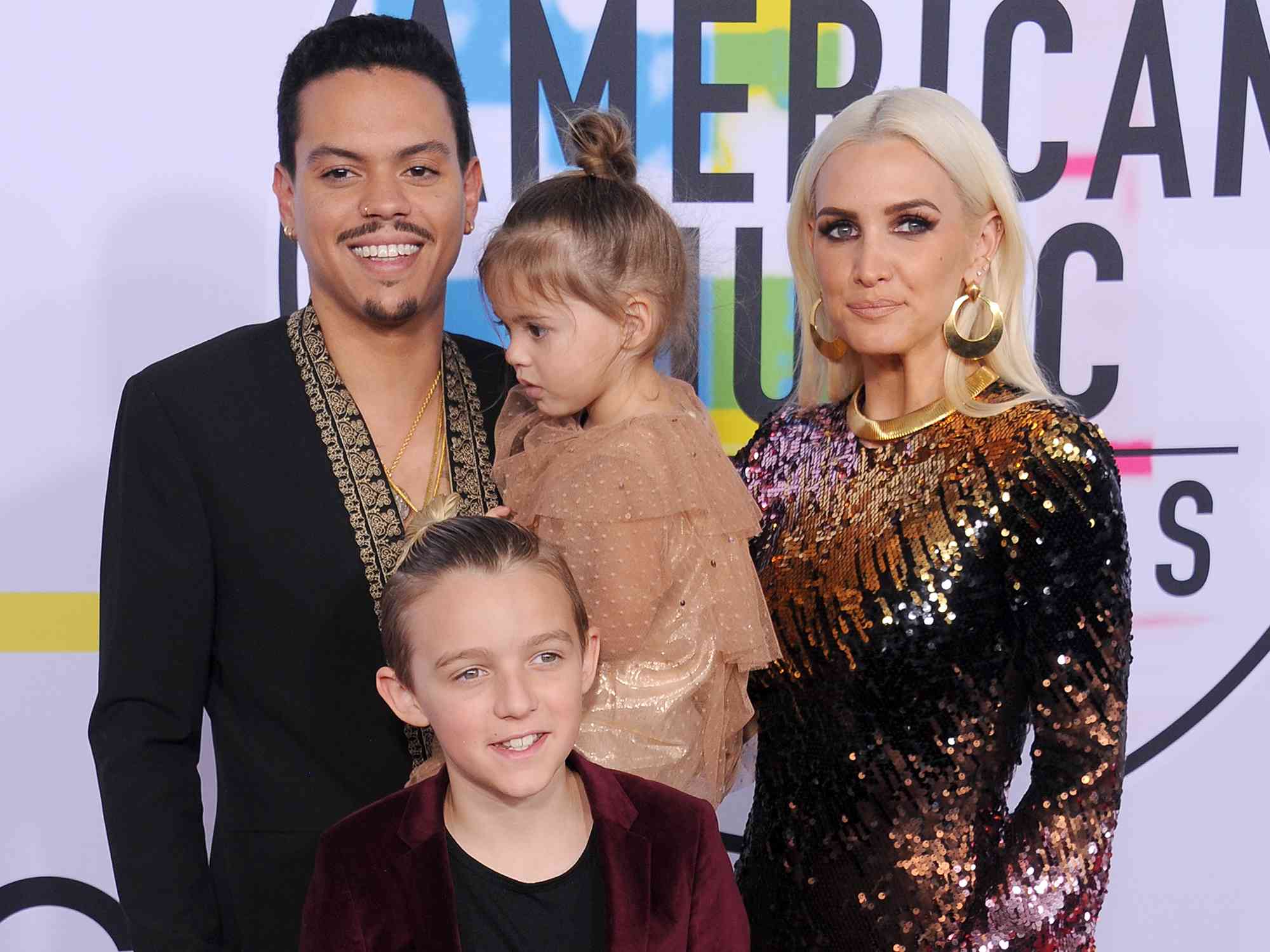 Evan Ross, Ashlee Simpson, Jagger Snow Ross and Bronx Mowgli Wentz arrive at the 2017 American Music Awards at Microsoft Theater on November 19, 2017 in Los Angeles, California
