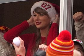 Taylor Swift in a suite during the first half of an NFL football game between the Kansas City Chiefs and the Las Vegas Raiders on December 25, 2023 in Kansas City, Missouri. 