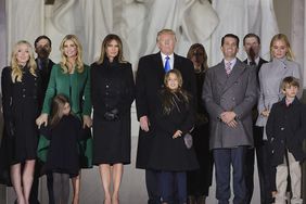 Donald Trump and family pose at the end of a welcome celebration at the Lincoln Memorial in Washington, DC