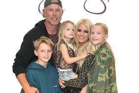 Ace Knute Johnson, Eric Johnson, Birdie Mae Johnson, Jessica Simpson, and Maxwell Drew Johnson celebrate the launch of Jessica Simpson's Fall Collection with fans and a special performance by the LA Roller Girls at Nordstrom at The Grove on September 24, 2022 in Los Angeles, California
