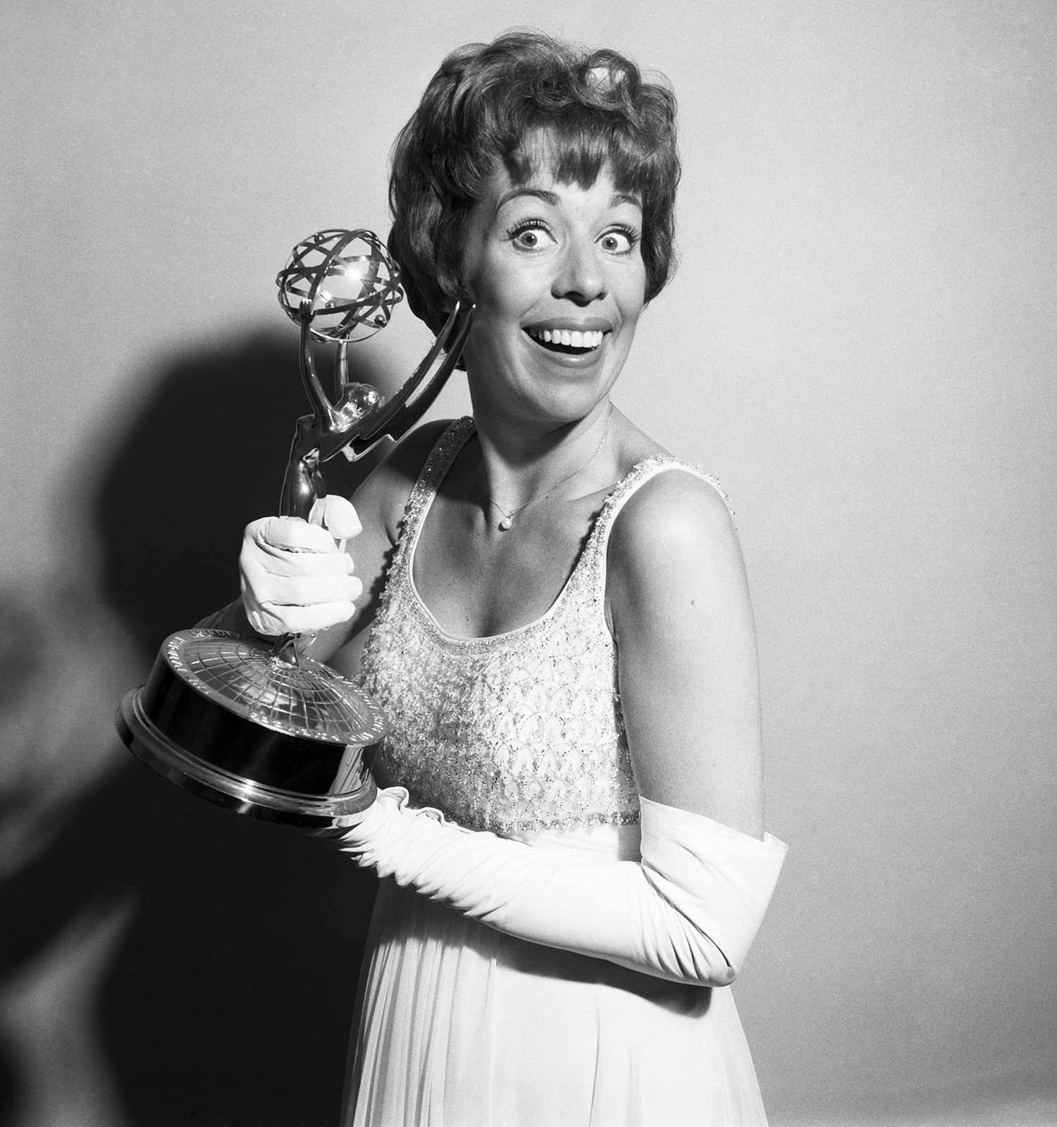 Carol Burnett poses with her Emmy award at the 15th Primetime Emmy Awards