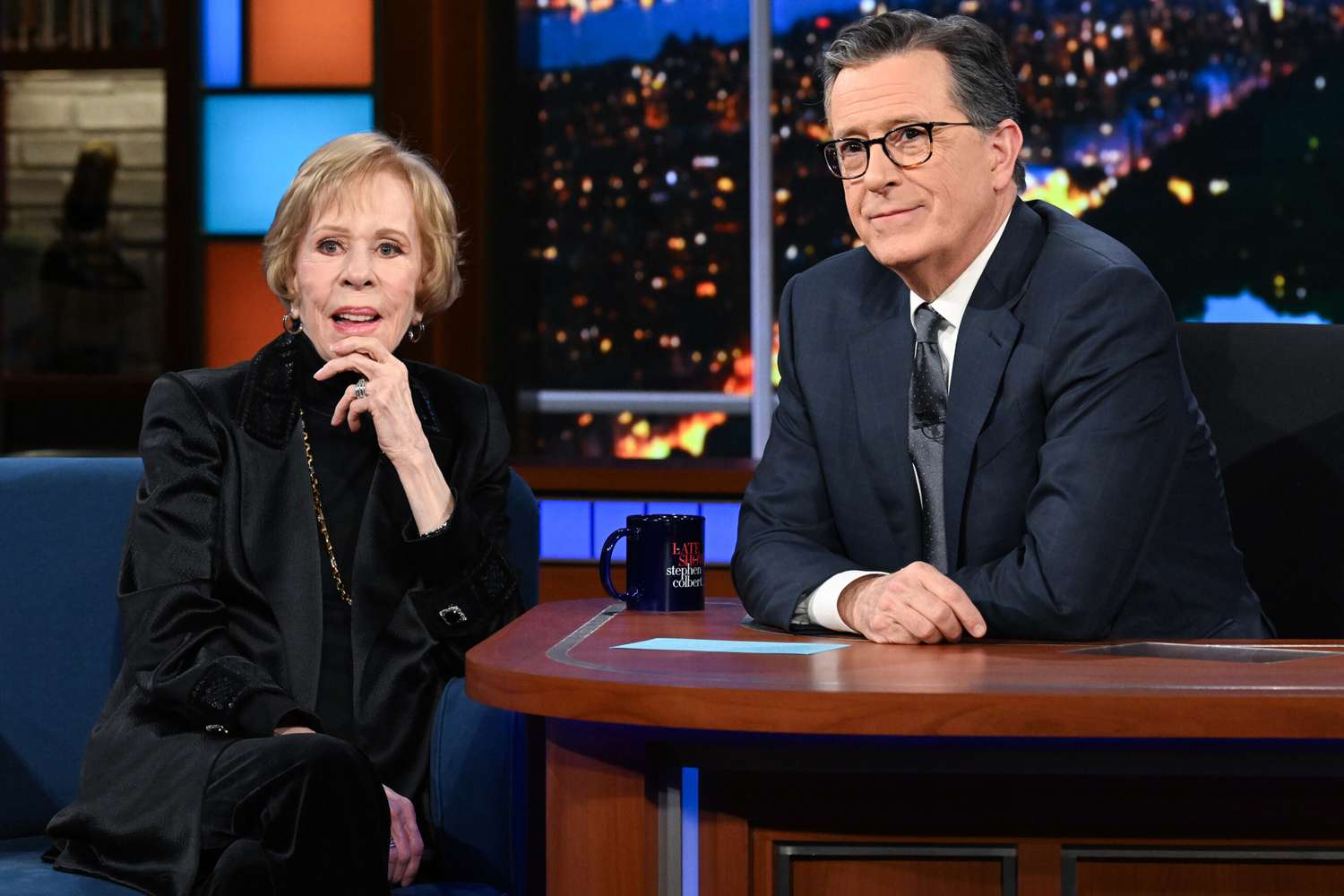 Carol Burnett (left) and Stephen Colbert on 'The Late Show with Stephen Colbert' on March 26, 2024