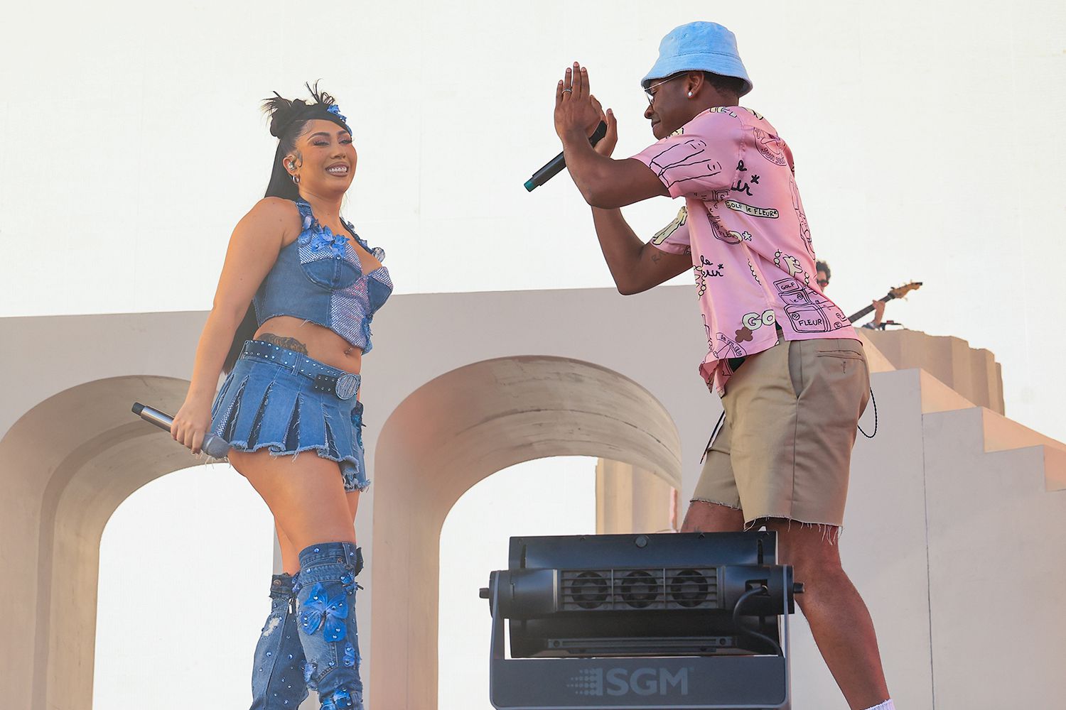 Kali Uchis and Tyler, the Creator perform onstage at the 2023 Coachella Valley Music & Arts Festival