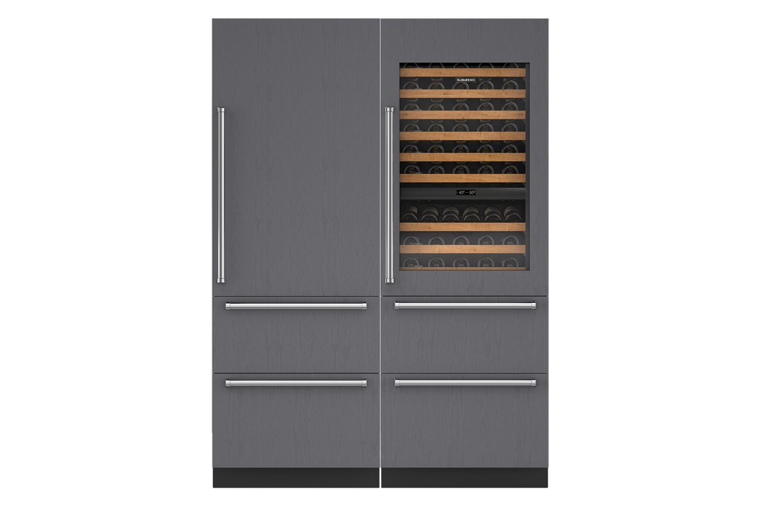 Sub-Zero Designer Over-and-Under Refrigerator/Freezer and Designer Wine Storage With Refrigerator Drawers