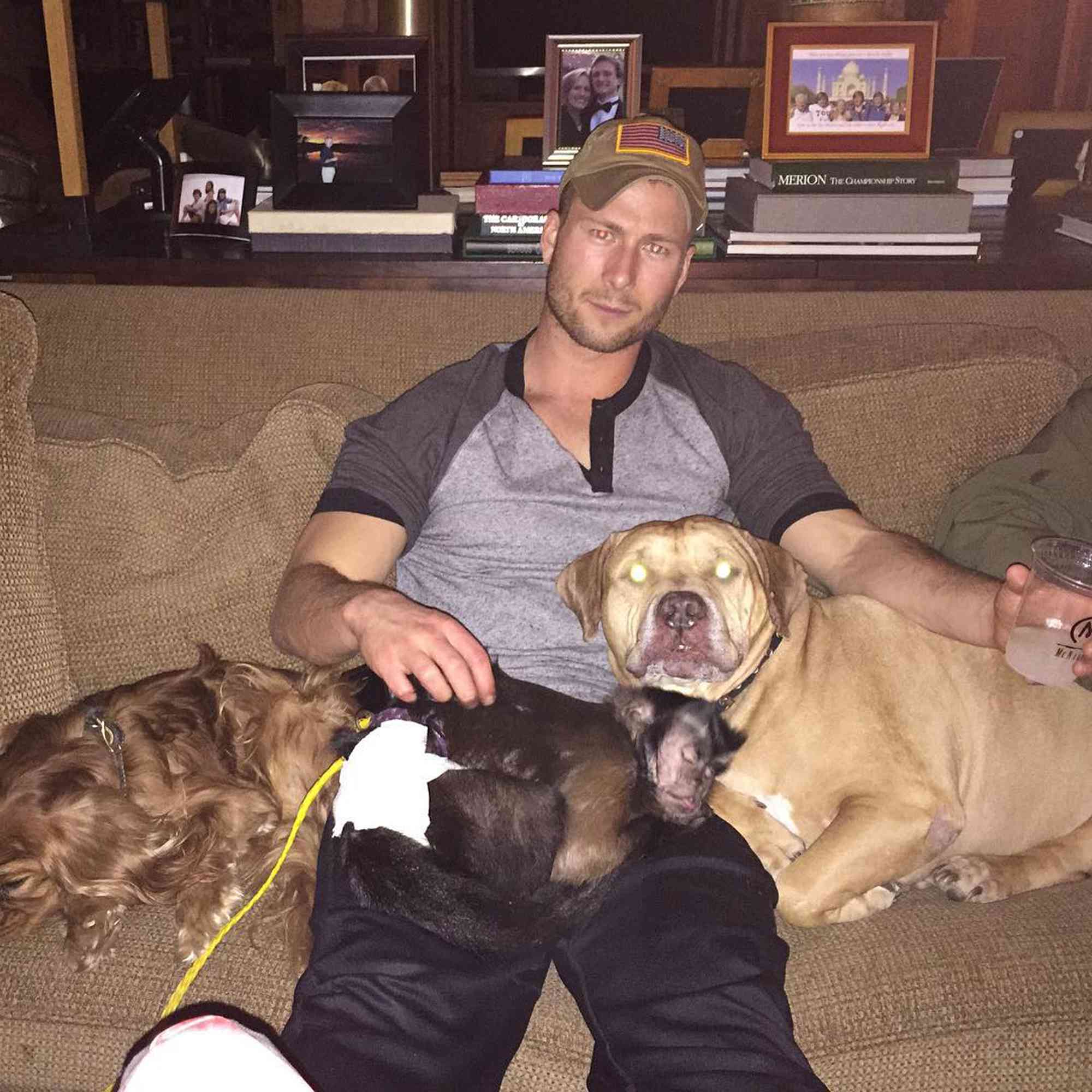 Glenn Powell with his pets.