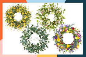 collage of spring wreaths for every style and budget we recommend on a white background with colorful border