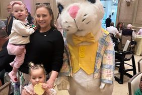 Meghan McCain holding daughters Clover and Liberty Sage while posing with an Easter bunny