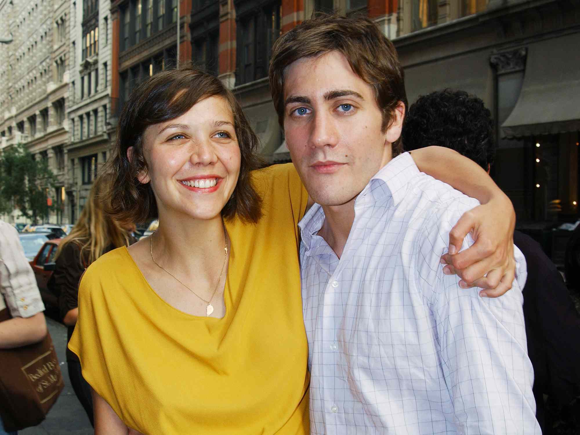 Jake Gyllenhaal gets a hug from his sister, actress Maggie Gyllenhaal