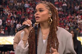 Andra Day singing at the 2024 Super Bowl