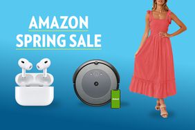Amazon Spring Sale announcement showing headphones, vacuum and fashionable dress