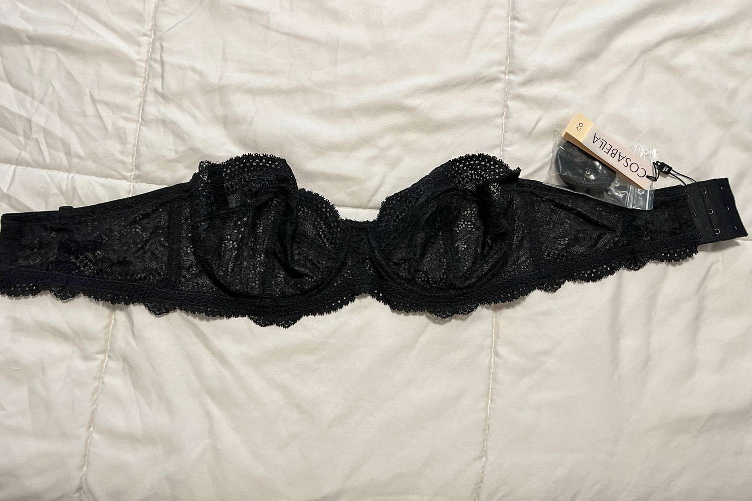 the front of Cosabella Forte Convertible Strapless Bra with tags attached