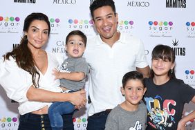 Courtney Laine Mazza, Santino Lopez, Mario Lopez, Dominic Lopez and Gia Francesca Lopez attend and event to introduce the Mamitas Hurricane Goblet drink at Sugar Factory American Brasserie on August 07, 2021 in Los Angeles, California