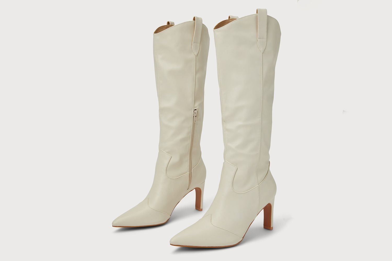 Lulus Emberly Ivory Blade Heel Knee-High Western Boots