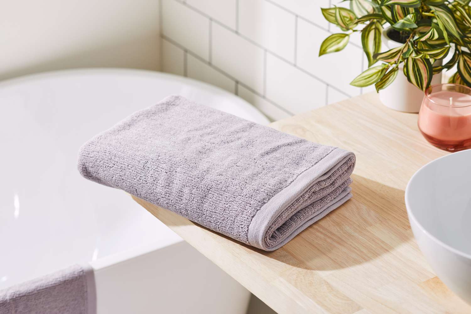 West Elm Everyday Textured Organic Towels on bathroom counter
