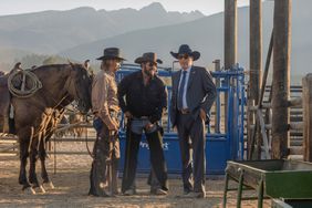 Luke Grimes, Cole Hauser, and Kevin Costner on the set of 'Yellowstone' 