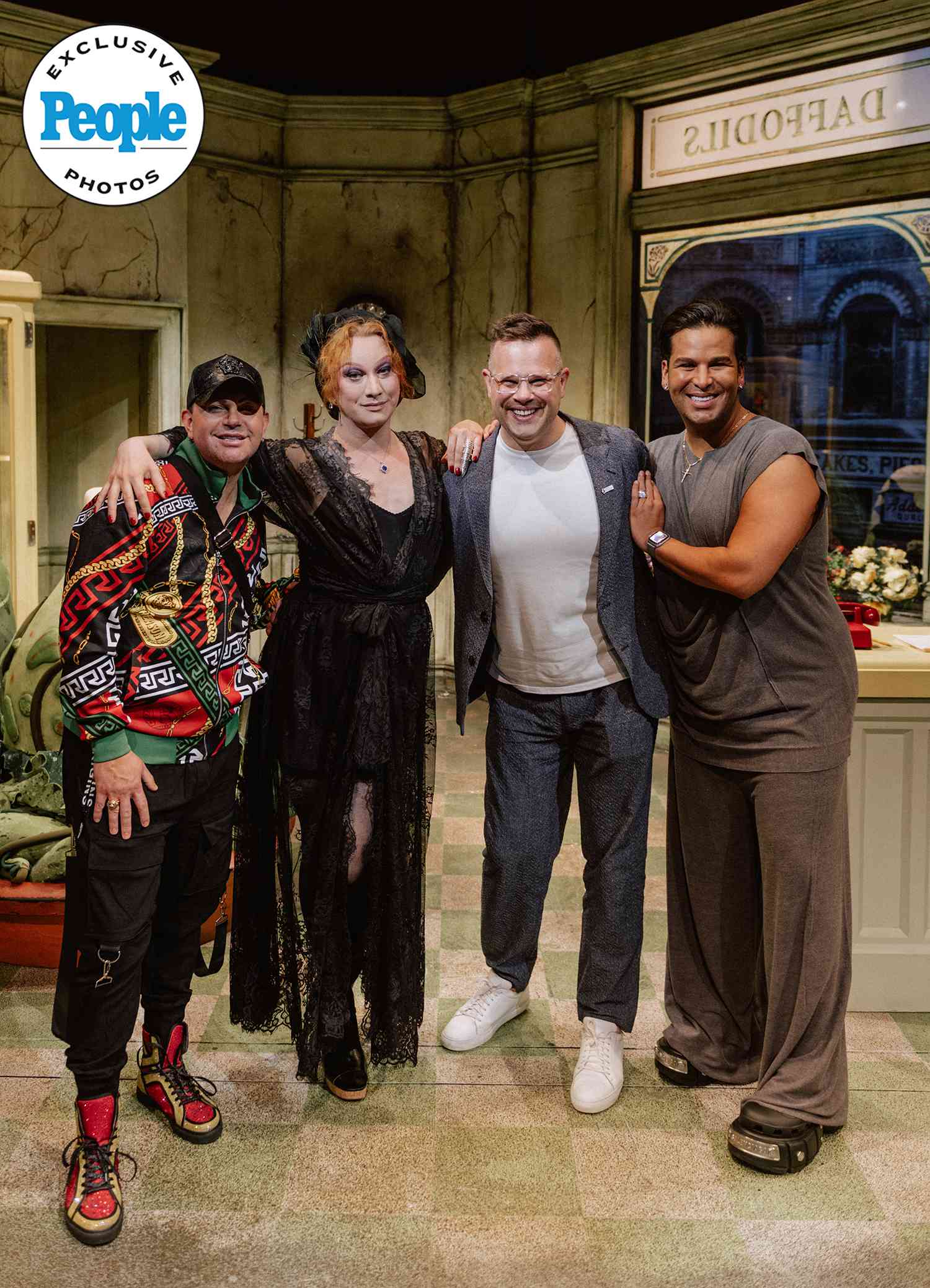  "RuPaul's Drag Race All Stars" Season 9 visit Little Shop of Horrors stars Jinkx Monsoon, Corbin Bleu and James Carpinello at The Westside Theatre in NYC on May 7 2024.