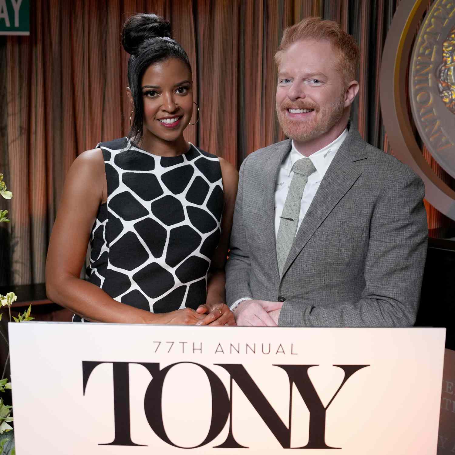 Renee Elise Goldsberry and Jesse Tyler Ferguson host The 77th Annual Tony Award Nominations LIVE from Sofitel New York on April 30, 2024 in New York City.