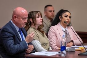 Hannah Gutierrez Reed, ceneter, with her attorney Jason Bowles and paralegal Carmella Sisneros appear during her sentencing hearing in First District Court, on April 15, 2024 in Santa Fe, New Mexico. Armorer on the set of the Western film "Rust,"Gutierrez Reed was convicted by a jury of involuntary manslaughter in the death of cinematographer Halyna Hutchins who was fatally shot by Alec Baldwin in 2021