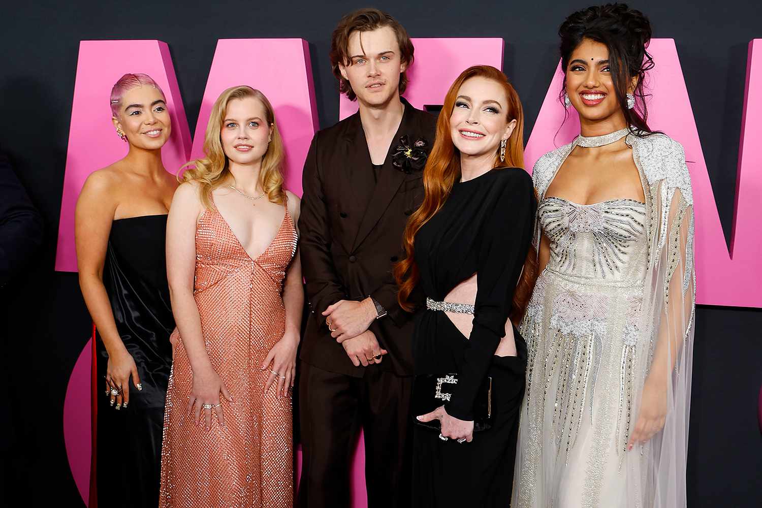 Auli'i Cravalho, Angourie Rice, Christopher Briney, Lindsay Lohan and Avantika Vandanapu attend the "Mean Girls" New York premiere