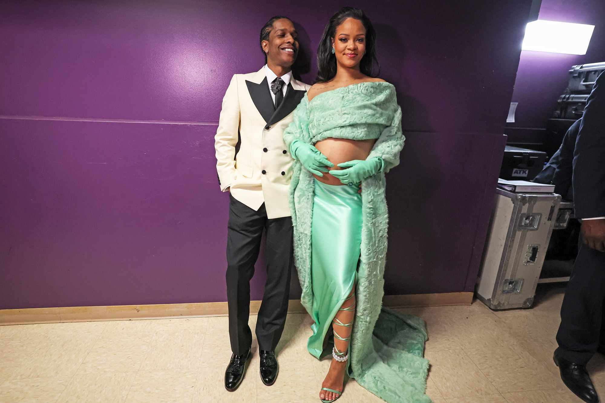 ASAP Rocky and Rihanna backstage at the 95th Academy Awards at the Dolby Theatre on March 12, 2023 in Hollywood, California.