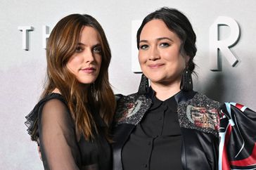 Riley Keough and Lily Gladstone attend the Los Angeles Premiere of Hulu's "Under the Bridge" at DGA Theater Complex on April 15, 2024 in Los Angeles, California