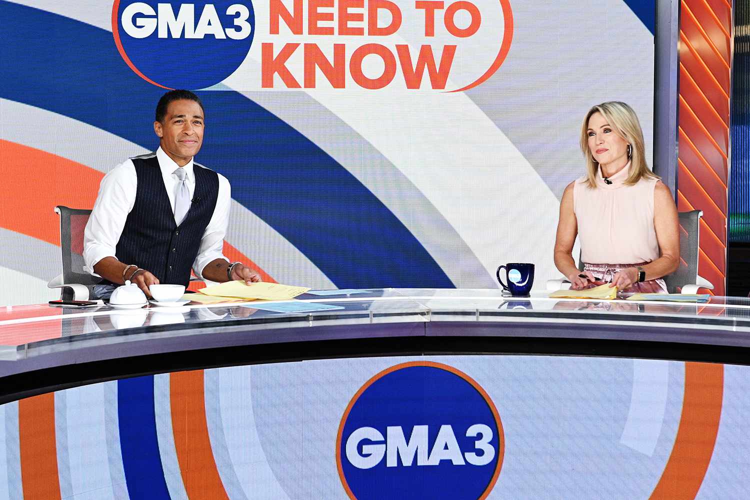 GMA3: WHAT YOU NEED TO KNOW - 10/5/21 - Show coverage of GMA3: What You Need to Know on Tuesday, October 5, 2021. (Photo by Paula Lobo/ABC via Getty Images) TJ HOLMES, AMY ROBACH