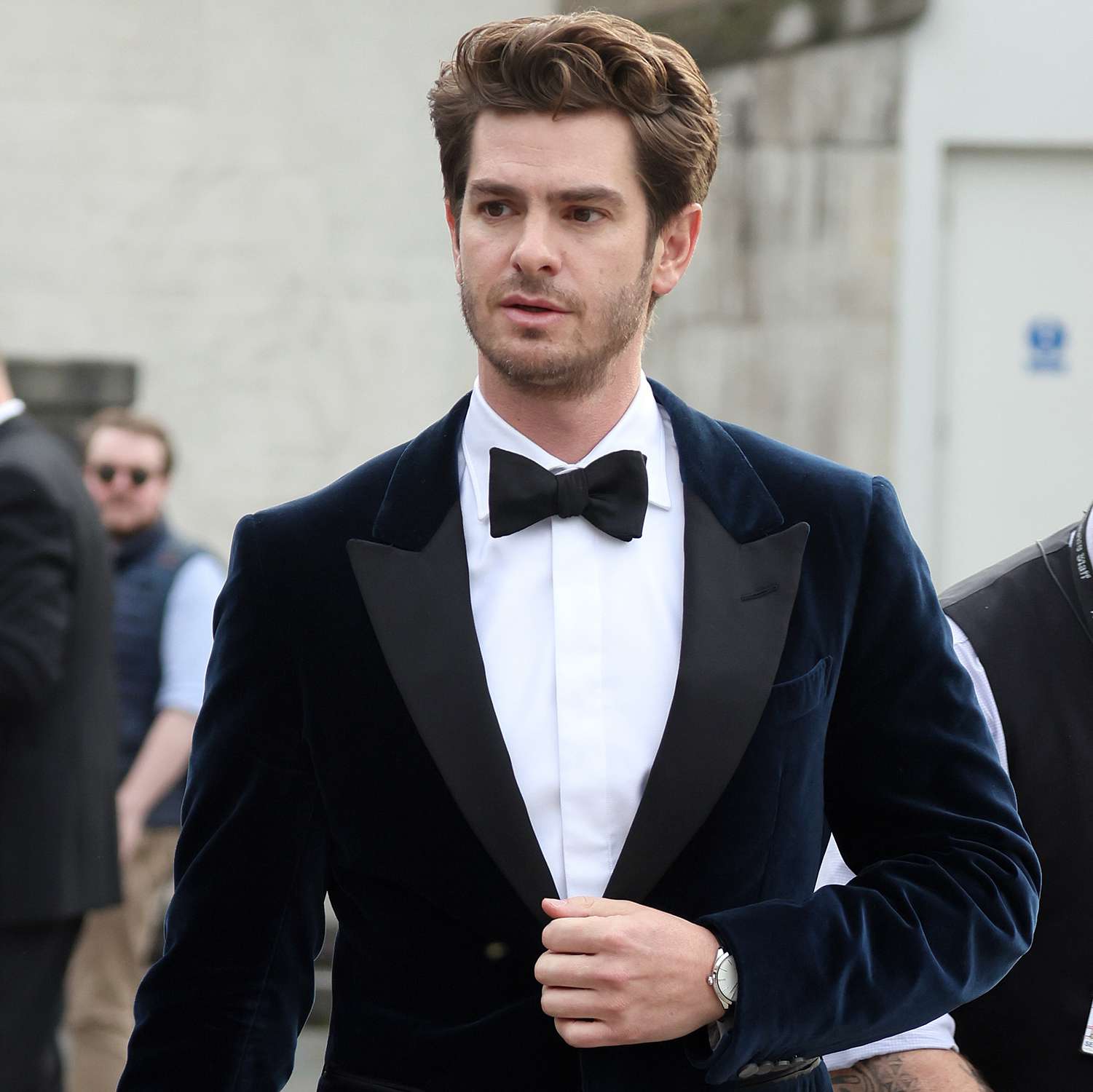 Andrew Garfield arrives for the National Theatre "Up Next" Gala at The National Theatre on May 01, 2024 in London, 