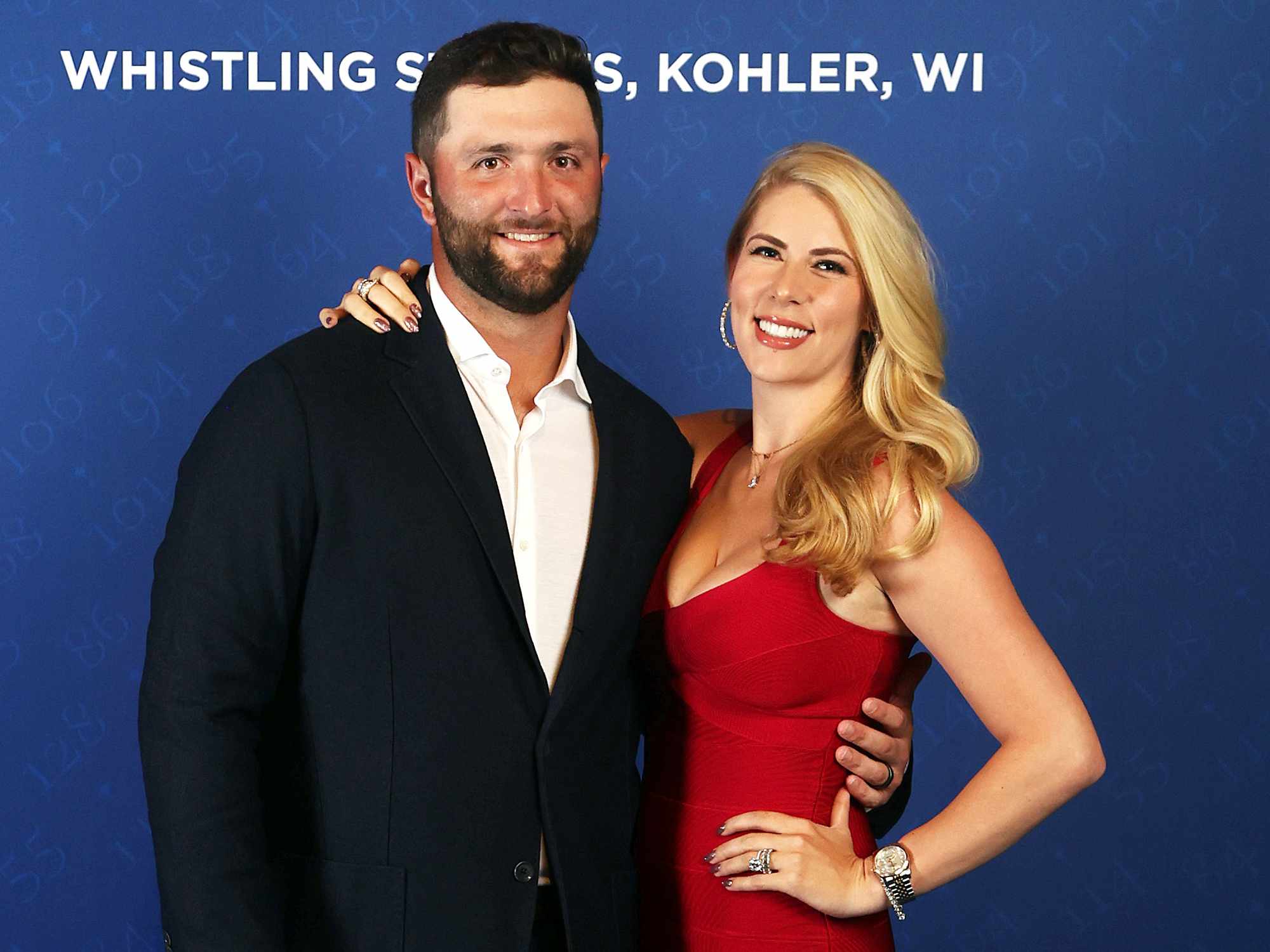Jon Rahm and wife Kelley Cahill pose for a photo during the Team Europe Gala Dinner prior to the 43rd Ryder Cup at The American Club on September 22, 2021 in Kohler, Wisconsin.