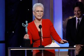 LOS ANGELES, CALIFORNIA - FEBRUARY 26: Jamie Lee Curtis accepts the Outstanding Performance by a Female Actor in a Supporting Role award for “Everything Everywhere All at Once” onstage during the 29th Annual Screen Actors Guild Awards at Fairmont Century Plaza on February 26, 2023 in Los Angeles, California. (Photo by Kevin Winter/Getty Images)