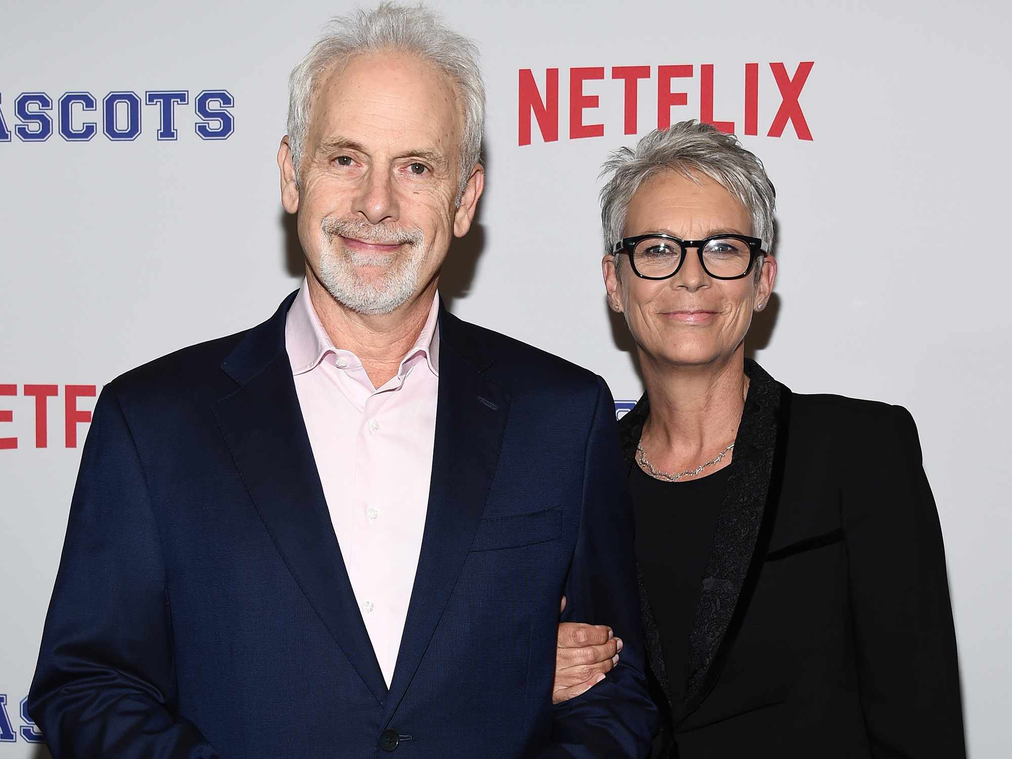 Christopher Guest and Jamie Lee Curtis arrive at a screening of Netflix's "Mascots" on October 5, 2016 in Los Angeles, California. 