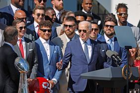 WASHINGTON, DC - MAY 31: U.S. President Joe Biden hosts the NFL Super Bowl champions Kansas City Chiefs on the South Lawn of the White House on May 31, 2024 in Washington, DC. The Chiefs defeated the San Francisco 49ers 25-22 in overtime to win the 2024 Super Bowl. 
