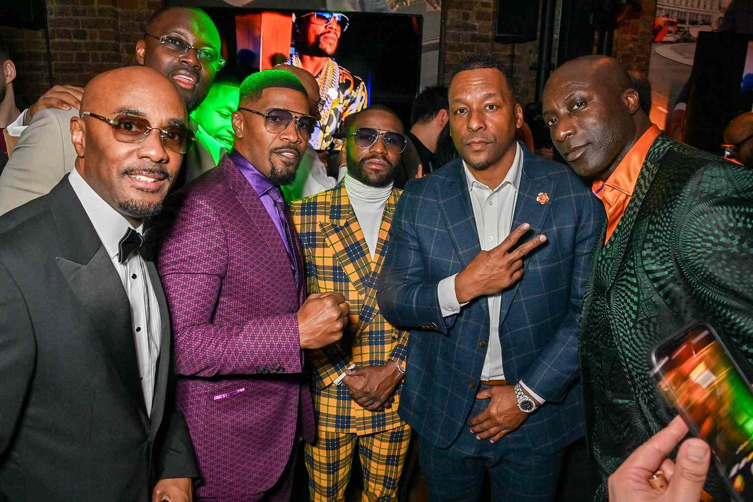 Dave Brown, Jamie Foxx, Floyd Mayweather Jr., Deon Taylor and Sir Ozwald Boateng attend Floyd Mayweather's private Birthday Party