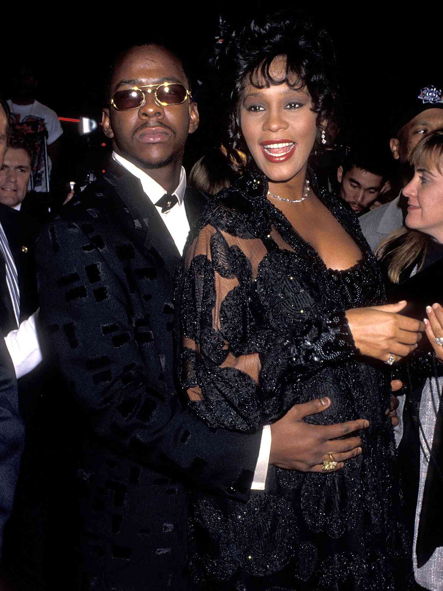 Bobby Brown and singer Whitney Houston attend "The Bodyguard" Hollywood Premiere on November 23, 1992 at Mann's Chinese Theatre in Hollywood, California