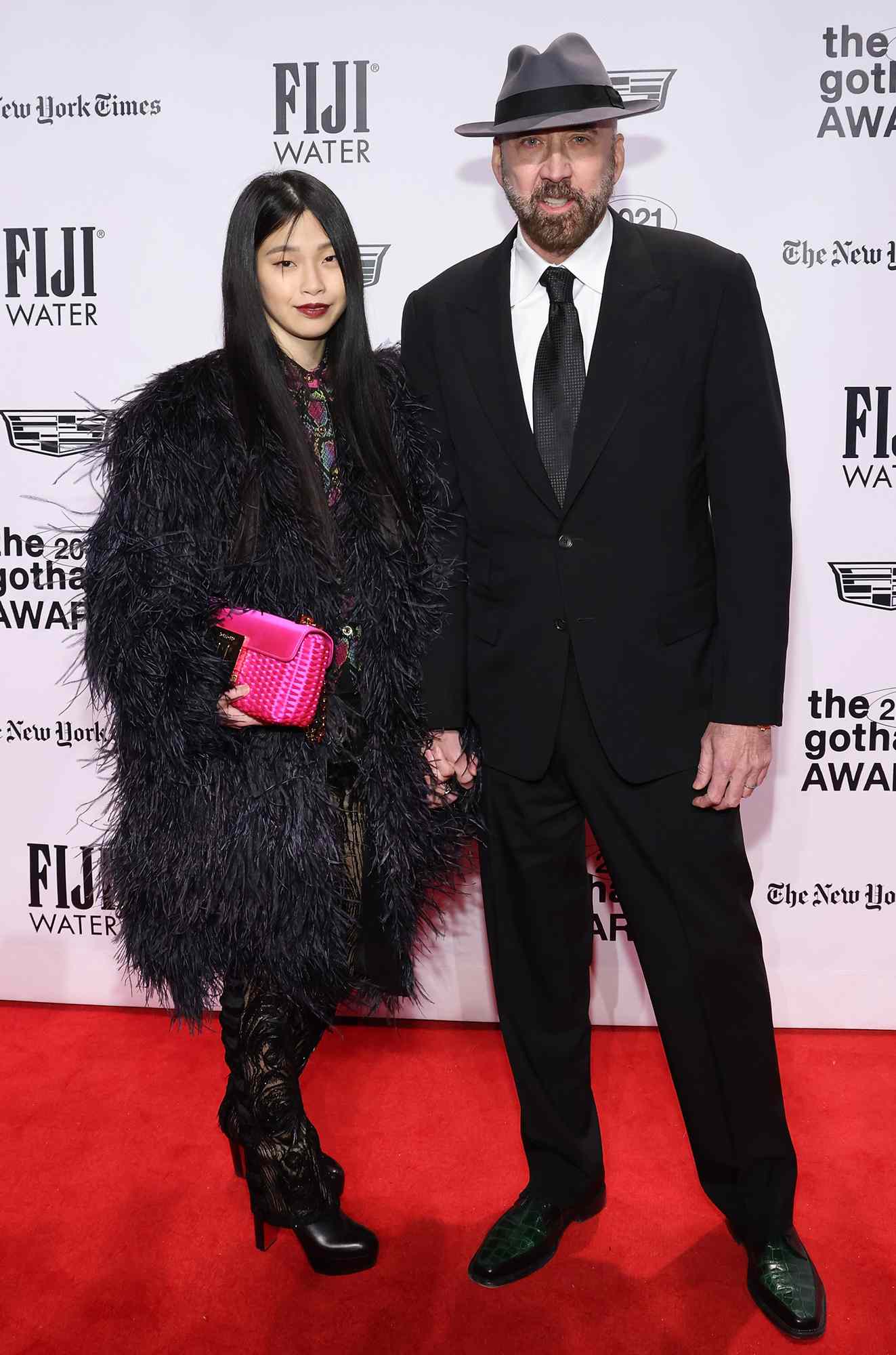 Riko Shibata and Nicolas Cage attend the 2021 Gotham Awards at Cipriani Wall Street on November 29, 2021 in New York City