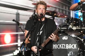 Chad Kroeger (L) and Daniel Adair of Nickelback perform during the band's Get Rollin' tour at Toyota Amphitheatre on July 08, 2023 in Wheatland, California